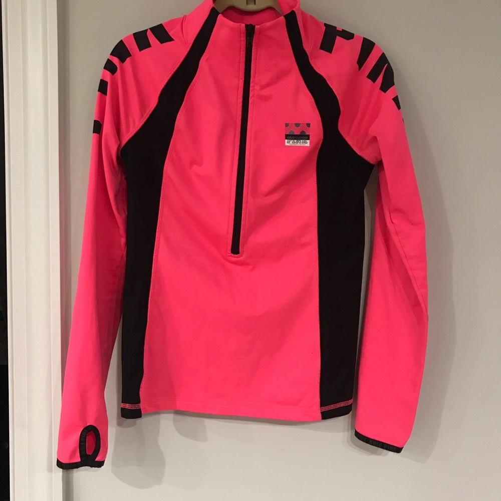 Neon pink half zip athletic sweater
